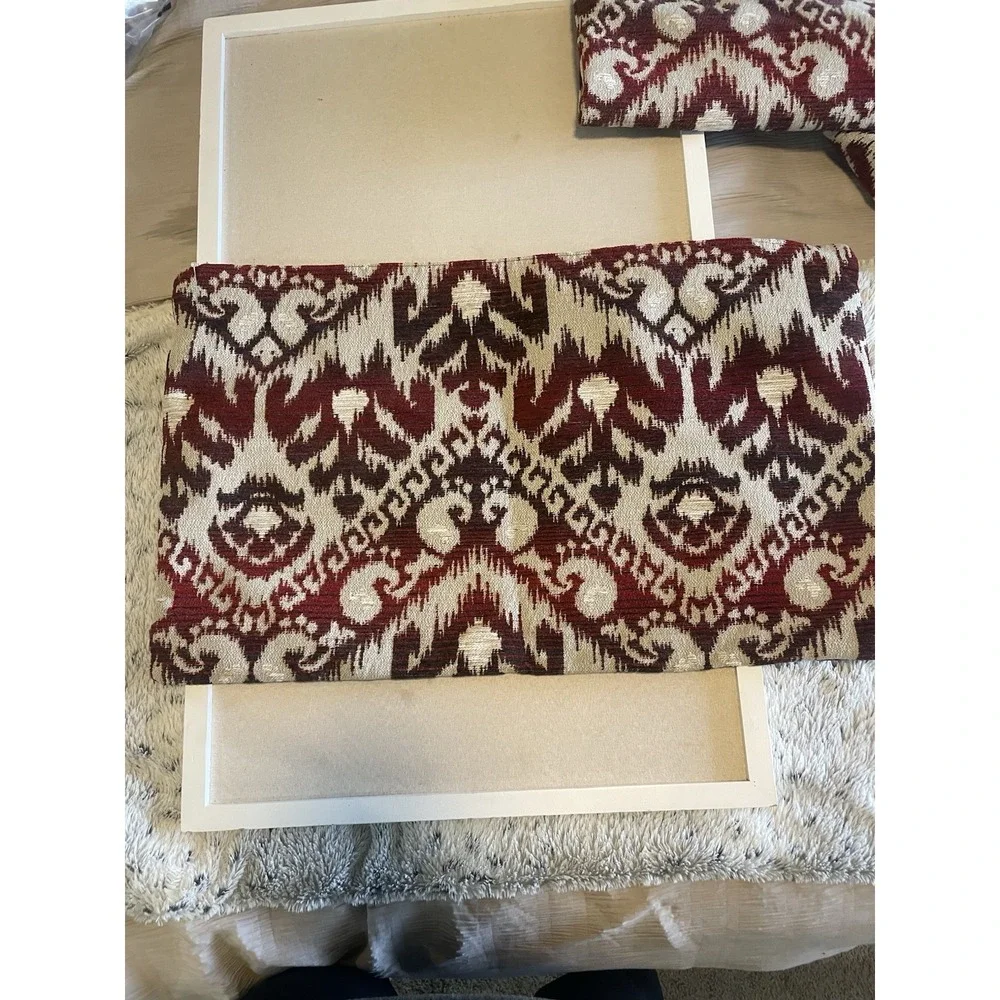 Ikat Jacquard Woven Pillow Covers Set 3 Boho Rustic Red Cream 23x23